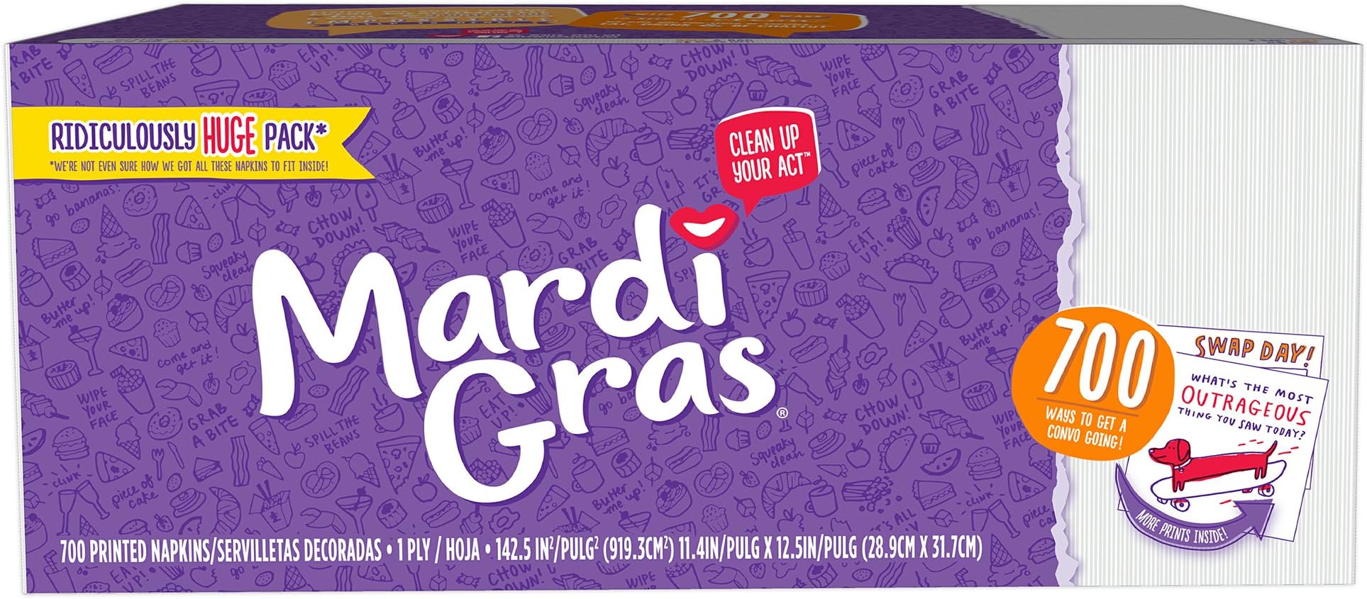 Mardi Gras Paper Napkins, 700 Count, Printed Decorative Paper Napkins, Kid Friendly Conversation Starters