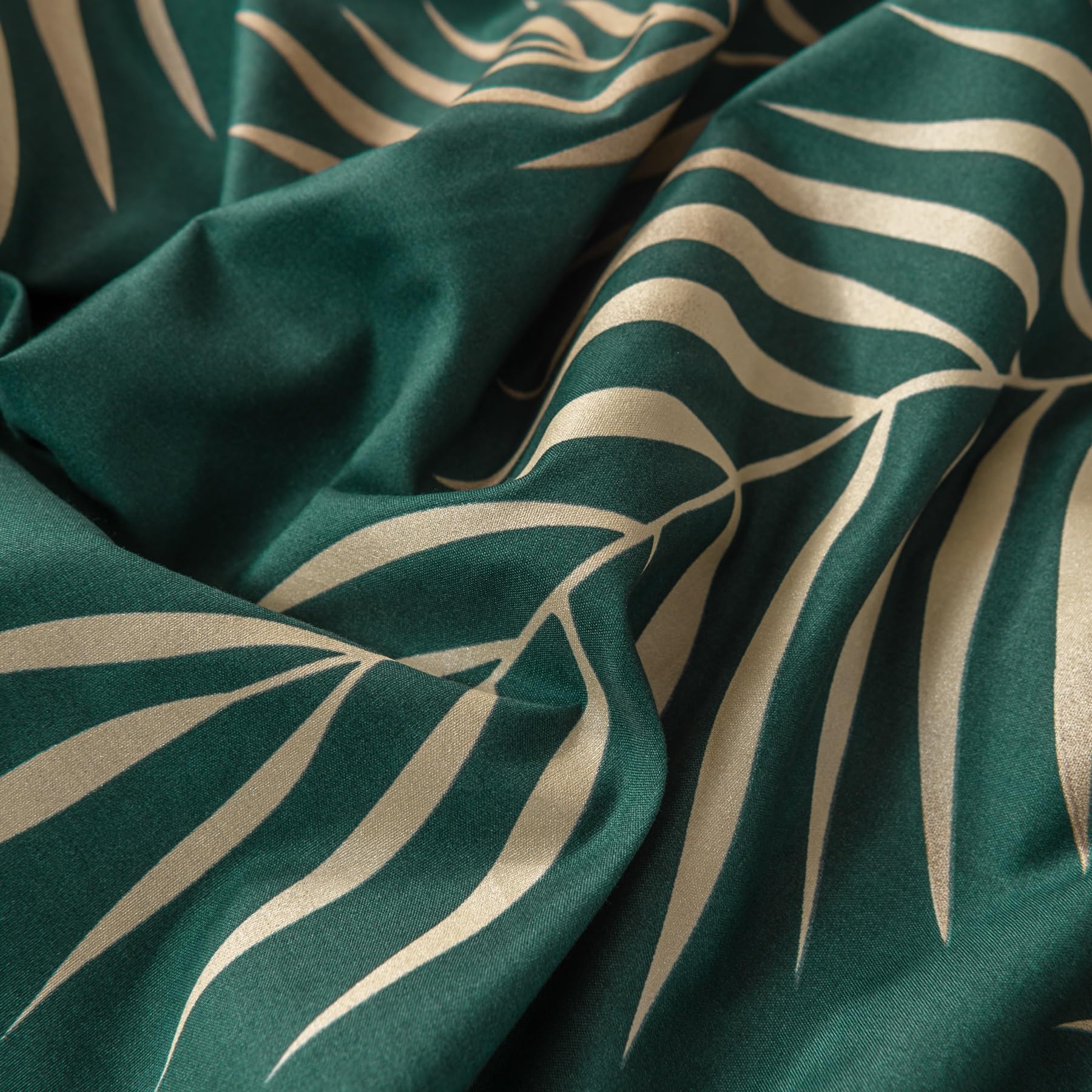 Copripiumino 240 x 260 foglie di palma tropicali, motivo oro verde, set di morbido microfibra, letto matrimoniale e biancheria da letto matrimoniale, con cerniera con federe, 65 x 65 cm