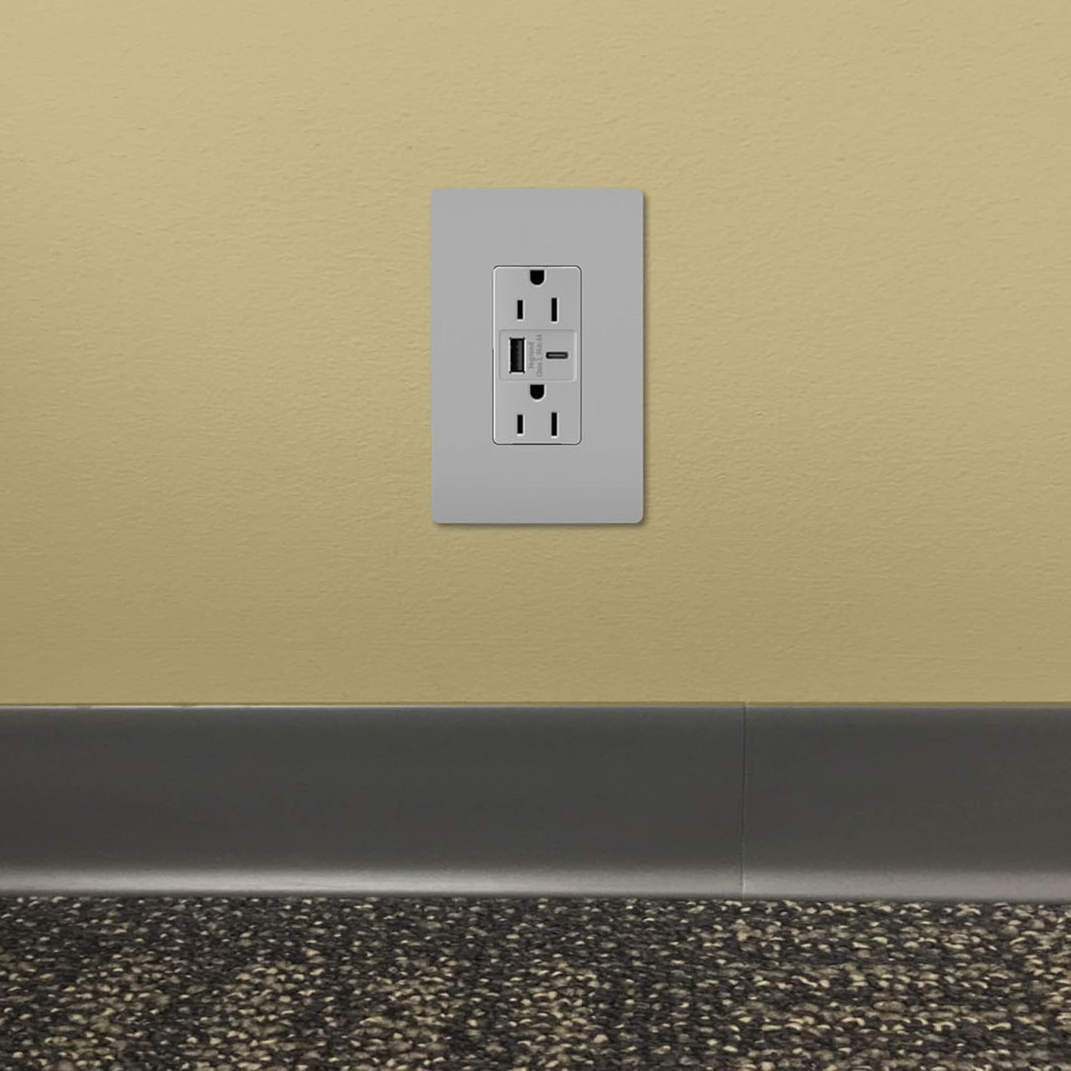 Legrand Pass & Seymour TR15USBAC6GRY 15 Amp Tamper-Resistant Heavy-Duty Specification Grade Decorator Duplex Receptacle Outlet with Ultra Fast USB A/C 6.0A Charging Ports, Gray (1 Count)