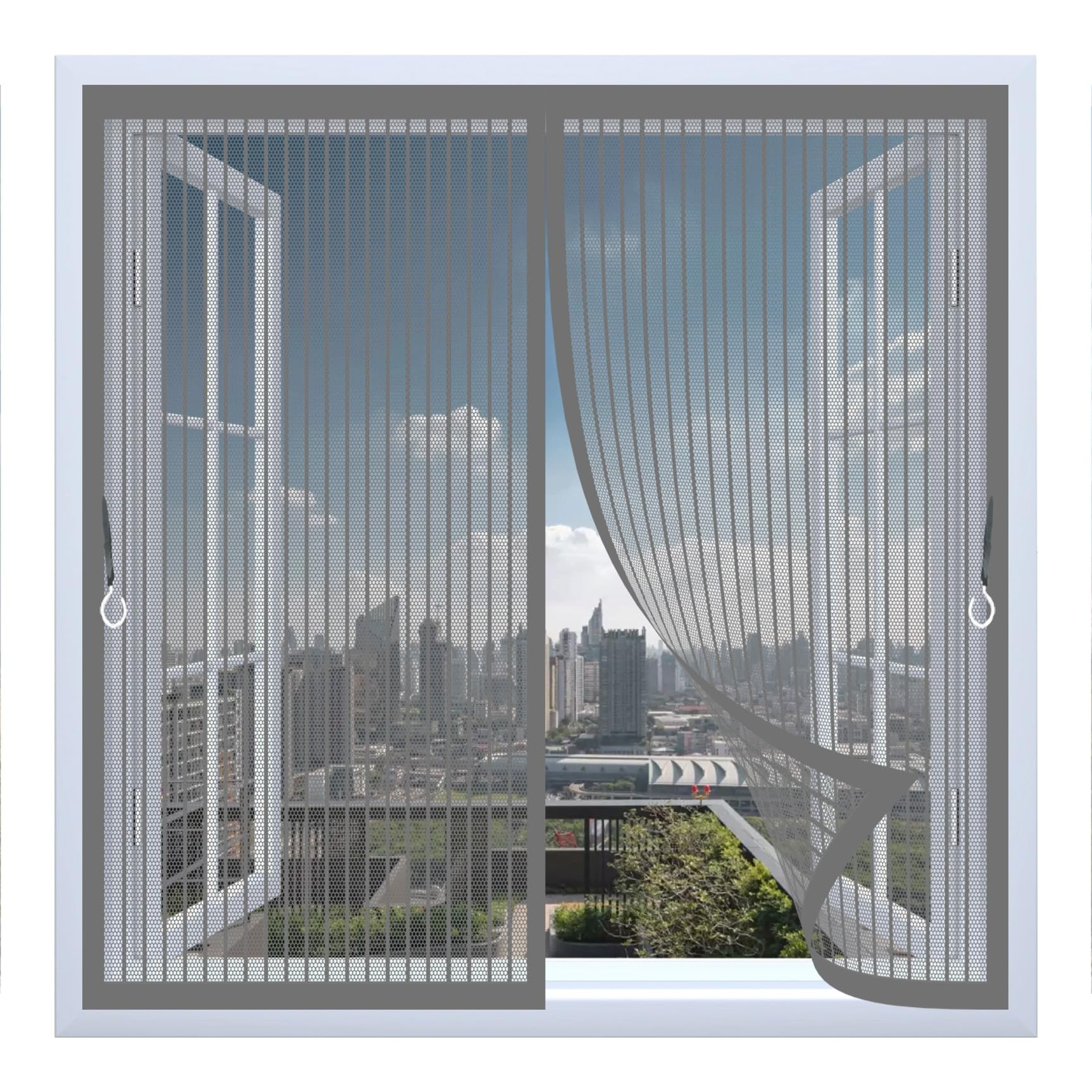 Magnetvorhang 200 x 175 cm Ohne Bohren mit Starken Magneten Selbstschließend, Kratzfest, Stärkere Magneten Fliegennetz Balkon Insektenschutz Tür für Alle Türen Und Fenster, Grau