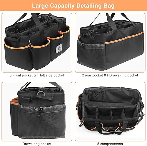 Miniatura 5 de WDG Organizador de limpieza de bolsas de detalles, 2 unidades, con asa y pulidora, bolsa grande para el cuidado del automóvil, bolsa de transporte