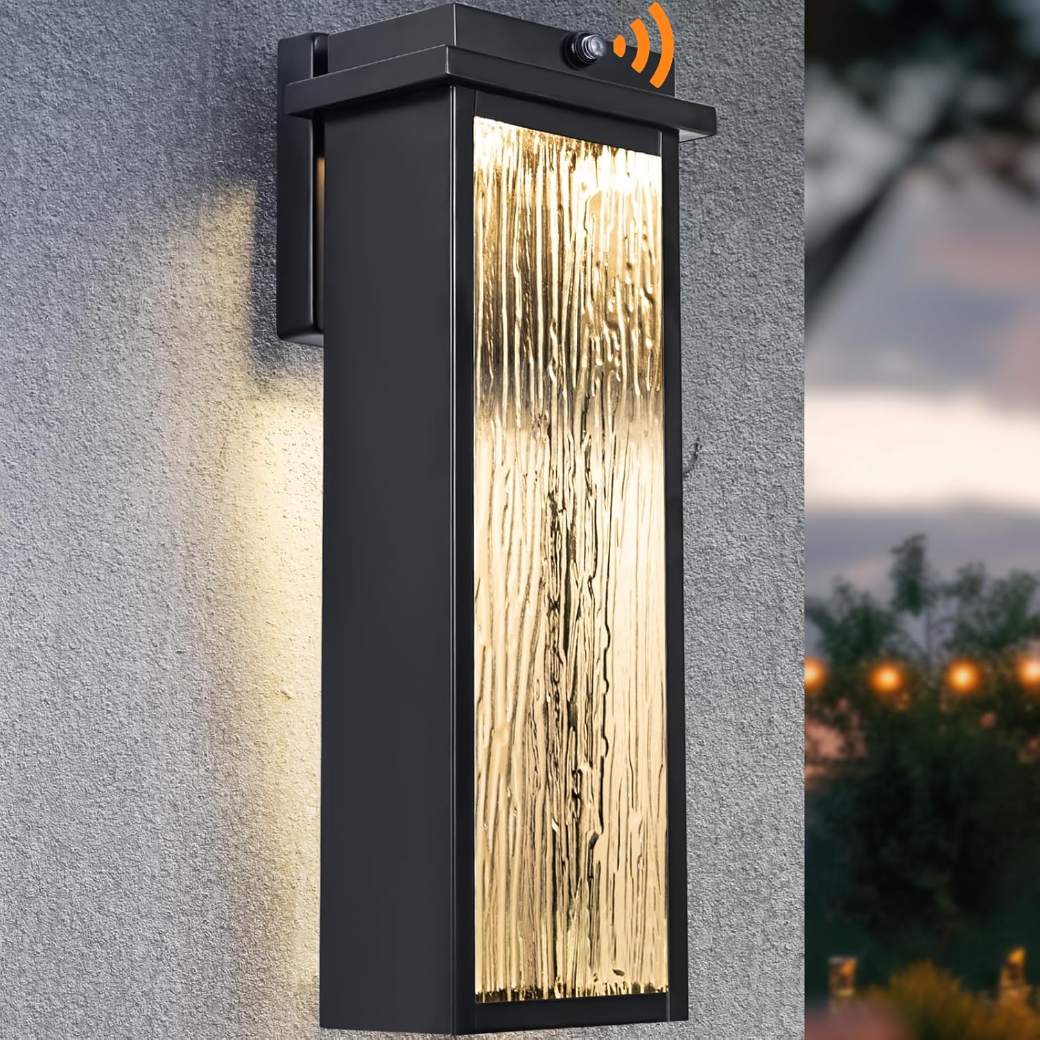 VenzBlomia 16" Black Dusk to Dawn LED Outdoor Wall Light, Large Exterior Lighting Fixture, Modern Outside Wall Mounted Porch Sconce, Waterproof Patio Lantern Lamp with Sensor, 1 Pack