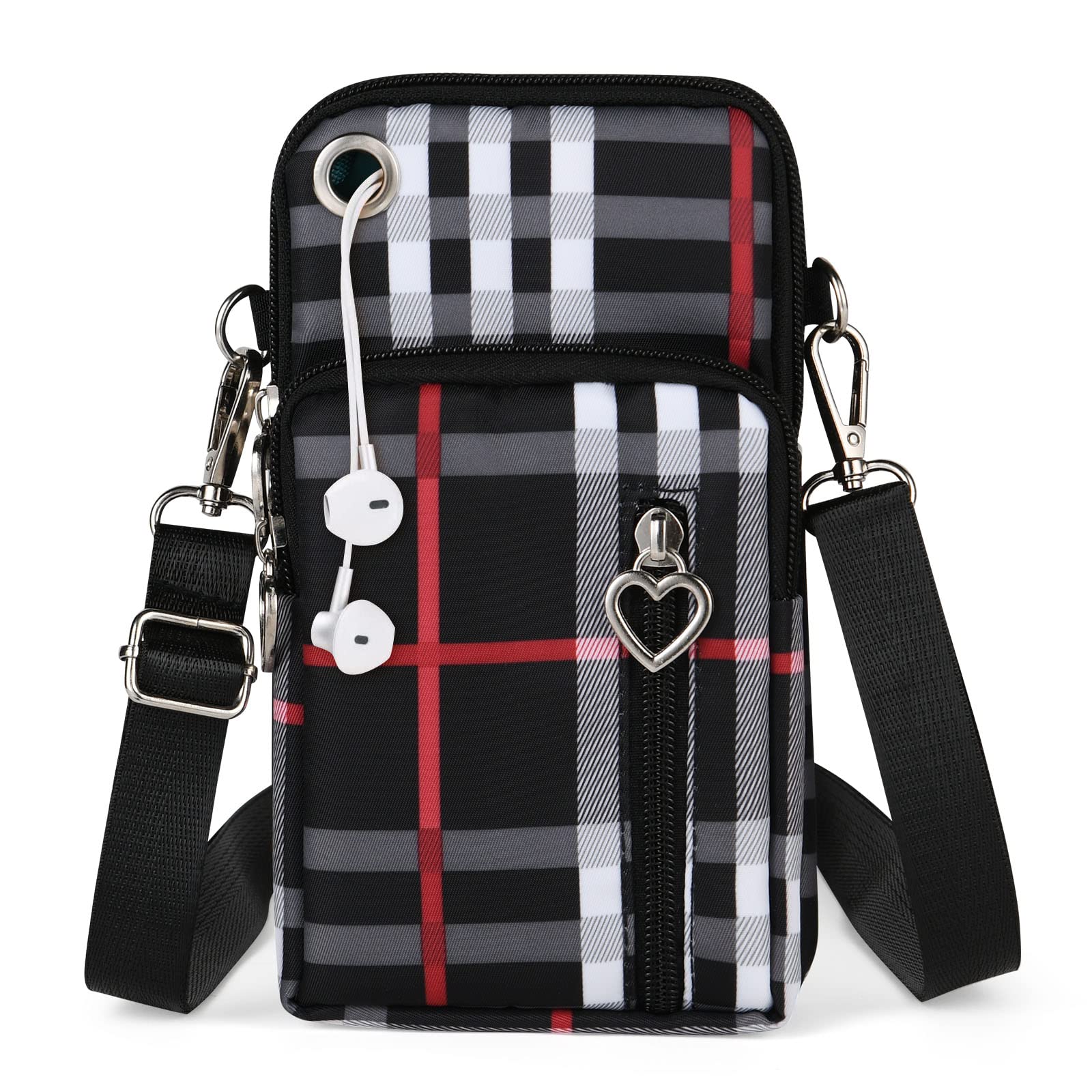 Aucuu Borsa a Tracolla da Donna in Nylon, Mini Borsa a Tracolla con Cinghie Regolabili Staccabili, Fascia da Braccio per Cellulare con Porta Cuffie per Cellulari Sotto i 7"