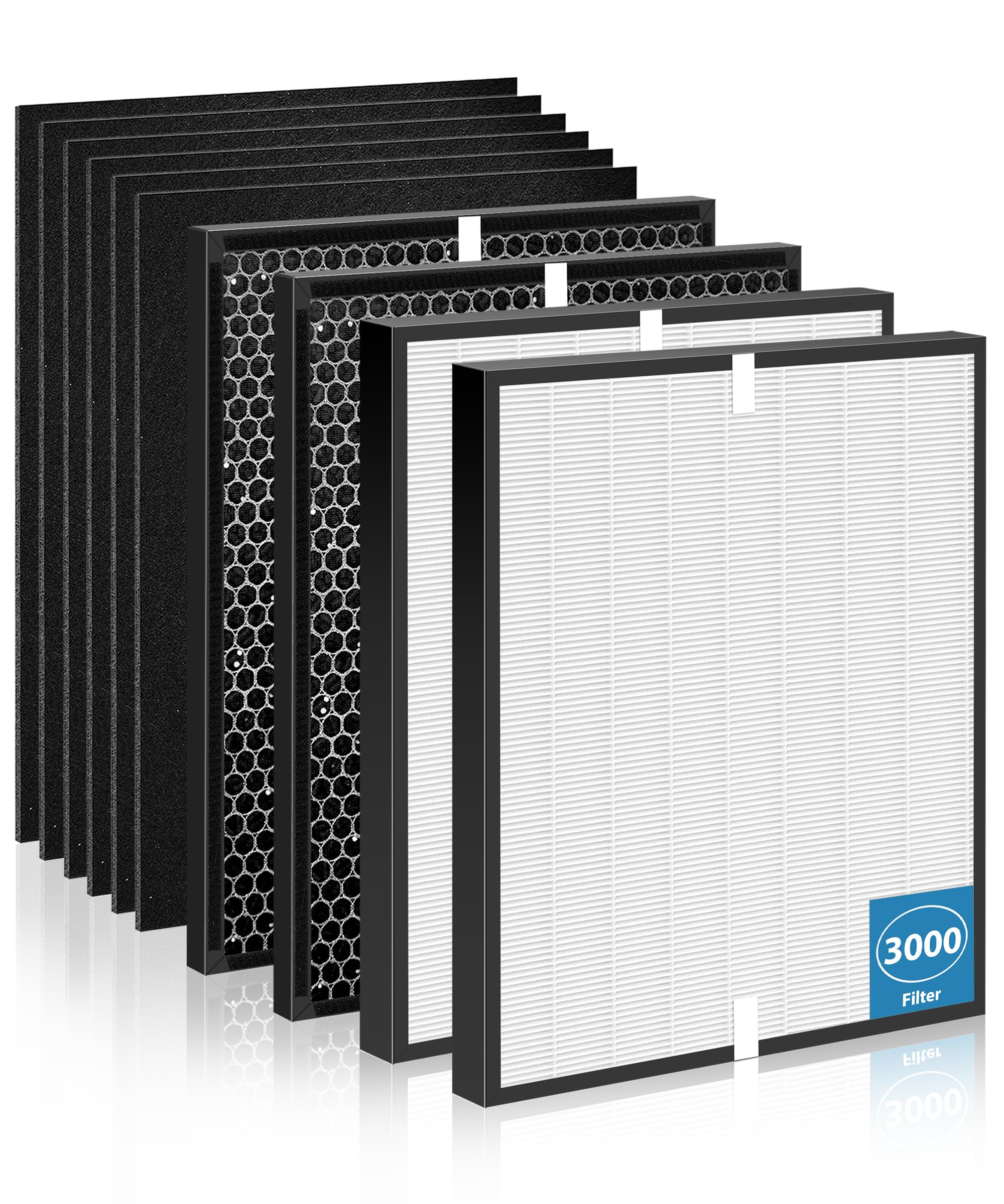 Photo 1 of 10 Pack AD3000 Replacement Filter Compatible with 3000 Air Purifi-er, with 2 main filter + 2 Activated Carbon filters + 6 Carbn Pre-Filters