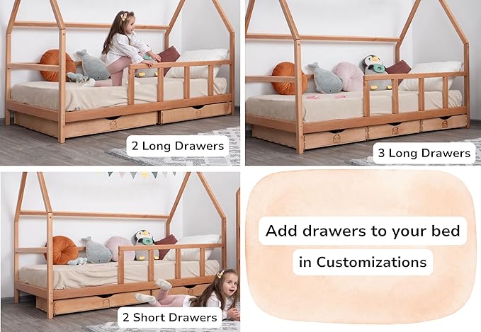 Cama Toddler Montessori con Barandillas, Varios Tamaños miniatura 5