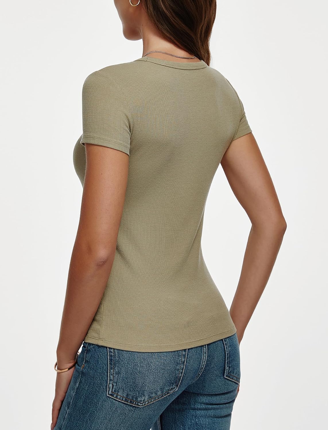 Short Sleeve Ribbed Crew Neck Tops for Women Summer Tigth Fit T Shirts Going Out Cute Workout Tees 2025 - Image 5