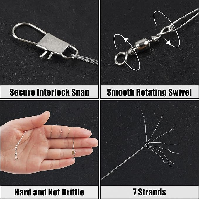 Kit de 60 cañas líderes de pesca acero inoxidable miniatura 3