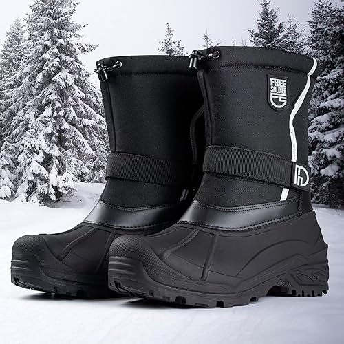 Miniatura 7 de FREE SOLDIER Botas de nieve para hombre, impermeables, aisladas, antideslizantes, con forro extraíble
