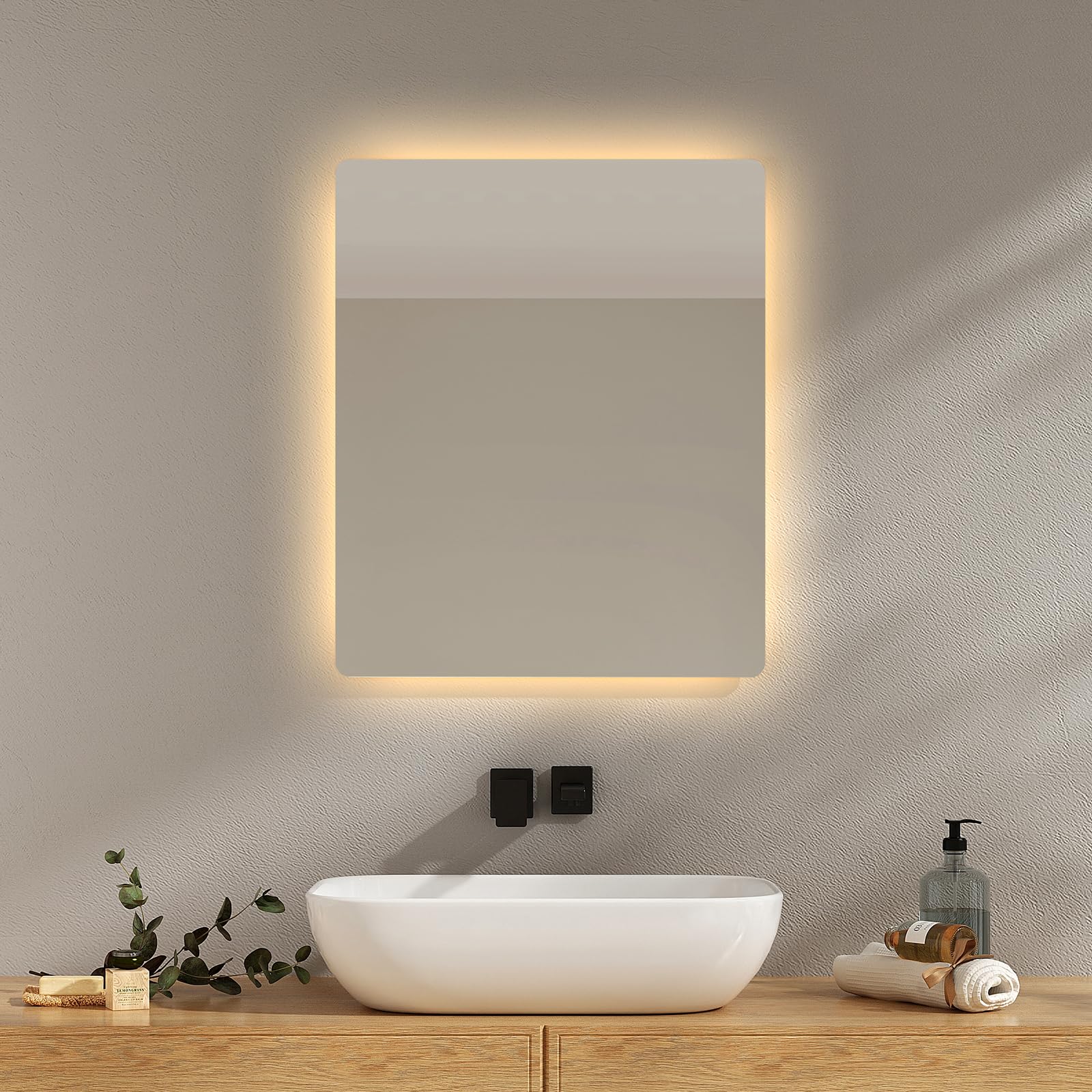 EMKE Espejo Baño con Luz Led 60x50 cm, Interruptor Táctil
