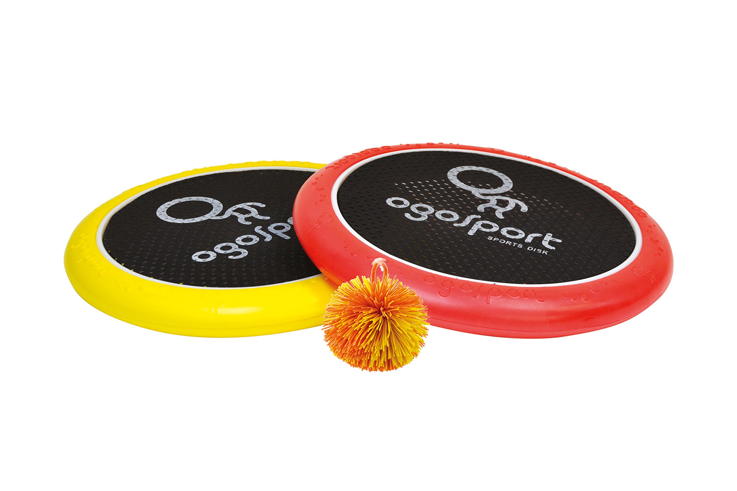 Schildkröt Funsports Softdisc Ogo Sport Set, Standardgrösse, rot, gelb, Durchmesser 29 cm, 970117 & Neopren Peteca, Handfederball mit weicher Neopren-Schlagfläche, Indiaca