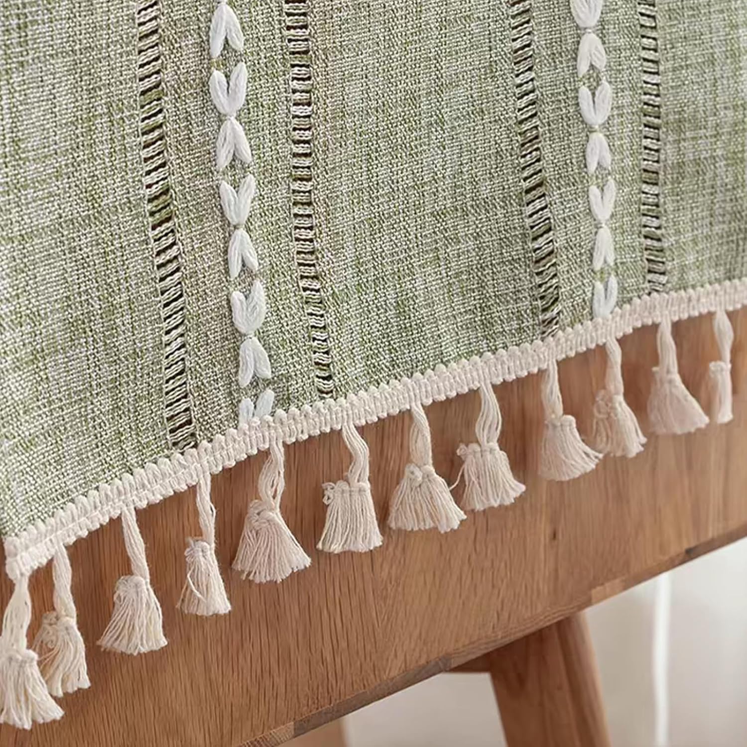 Bedside Table Cloth with Tassel Small Table Cover for Nightstand,Bedside Table TV Microwave (Green, 17.7 * 39.4inches)