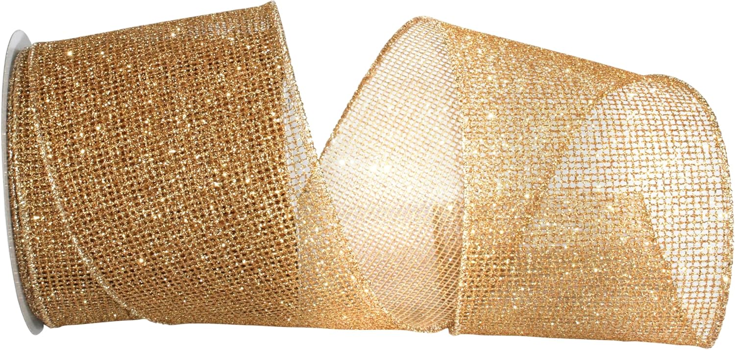 Reliant Ribbon Glitter Web Mesh Metallic Wired Edge Ribbon, 2-1/2 Inch X 20 Yards, Silver