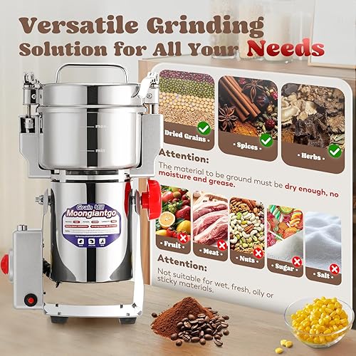 Miniatura 25 de Moongiantgo Molinillo de granos eléctrico de 5.29 oz, molinillo de especias comercial de 850 W, pulverizador de acero inoxidable, máquina