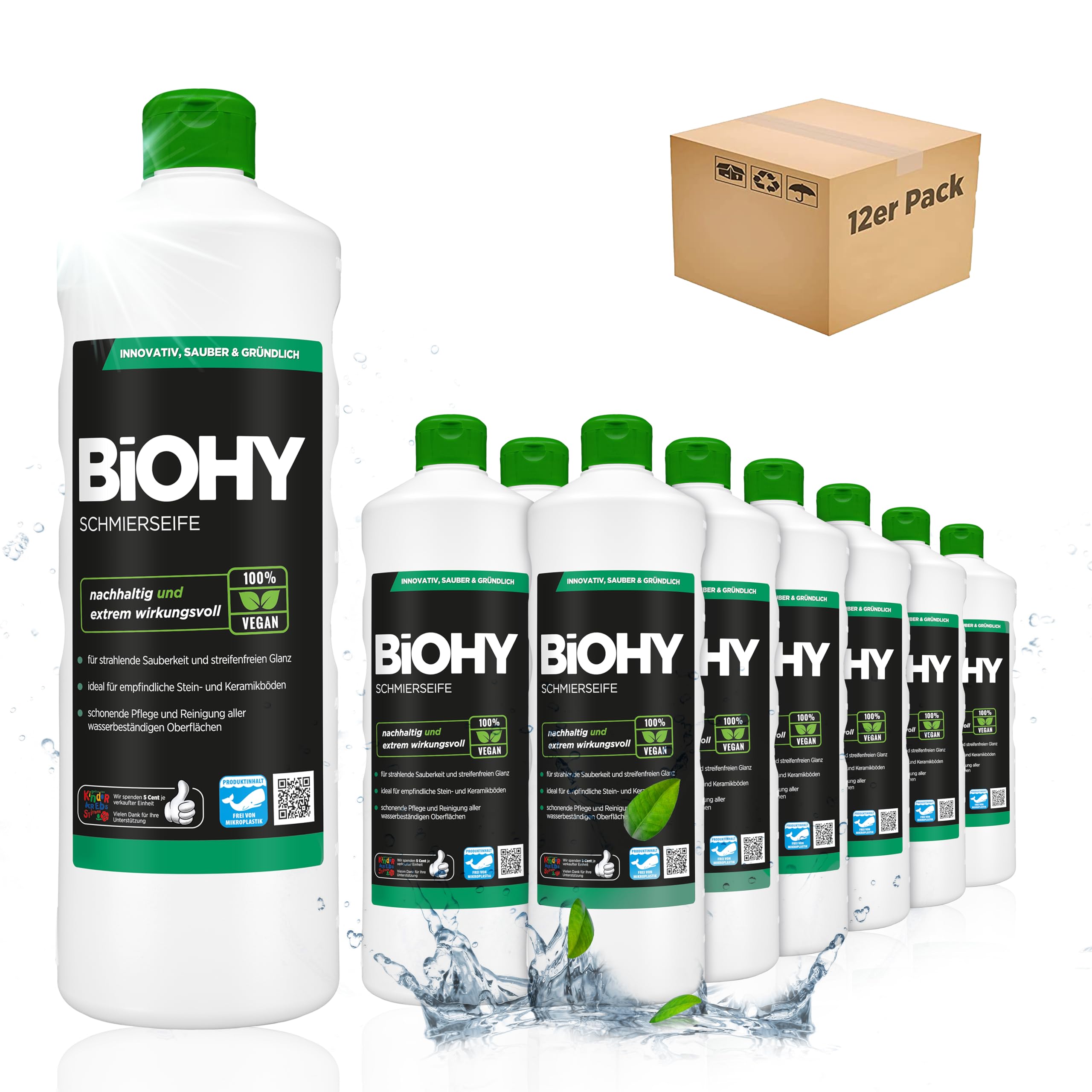 BIOHYSoft Soap (12 x 1l Bottle) | Floor Cleaner Concentrate | Natural Ingredients | Applicable on All Sensitive Surfaces | Rubber, Linoleum, parquet, PVC, Stone (Schmierseife)
