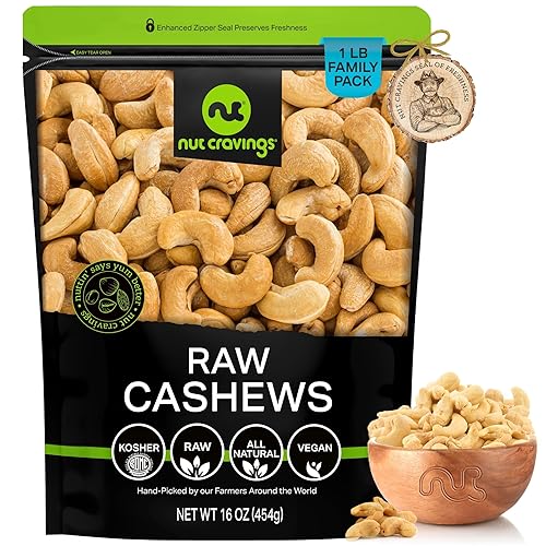 Anacardos enteros crudos sin sal sin cáscara superiores a orgánicos 16 onzas - 1 libra a granel envasados frescos en bolsa resellable aperitivo
