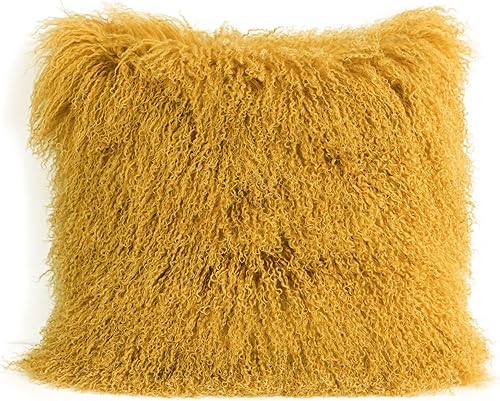 MOOX Fundas de Almohada de Piel de Cordero Mongol Lumbar Throw Funda de Almohada de Piel de Oveja Lana Auténtica Piel Tibetana Acento Sala de Estar
