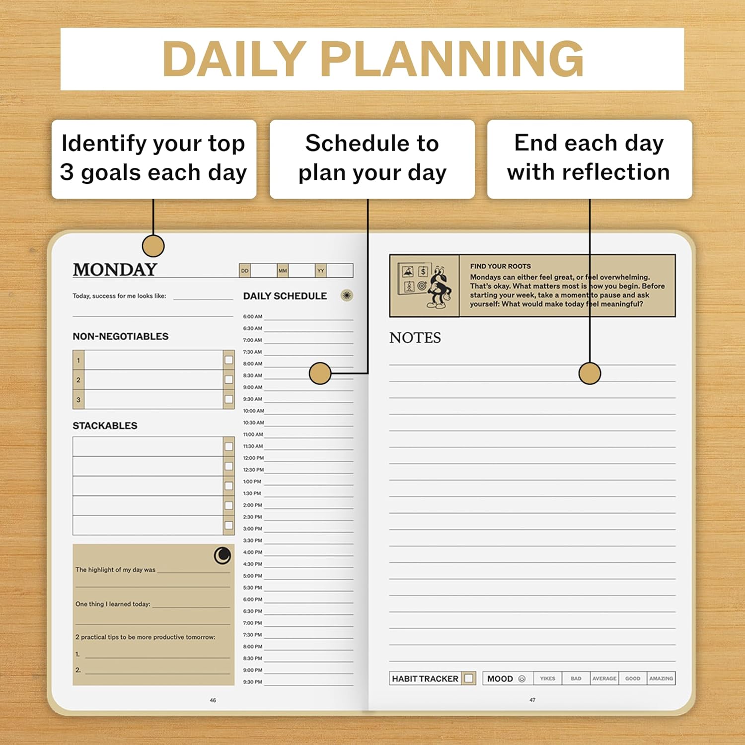 Undated Daily Planner | 90 Day Daily & Weekly Productivity Journal with Hourly Schedule, To Do List, Goal Tracker & Habit Tracker | ADHD Planner for Men & Women | Hardcover Agenda (Cream)