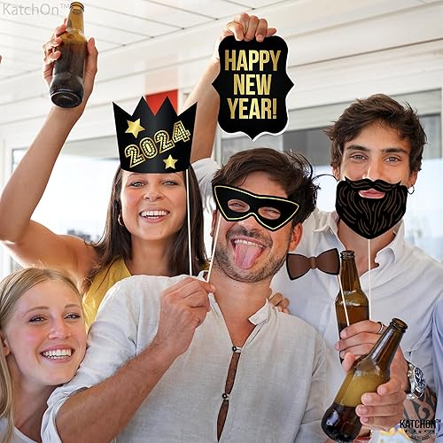 Miniatura 7 de Accesorios grandes para cabina de fotos de Año Nuevo 2023  Paquete de 26  Accesorios de cabina de fotos de Año Nuevo de papel negro dorado