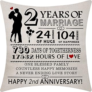 2nd Wedding Anniversary Cushion Cover Throw Pillow Cove 18x18 Inch 2 Years of Marriage Present Marriage Keepsake Decoration Gift for Couples Parents Women Men Husband Wife Wedding Anniversary (2)