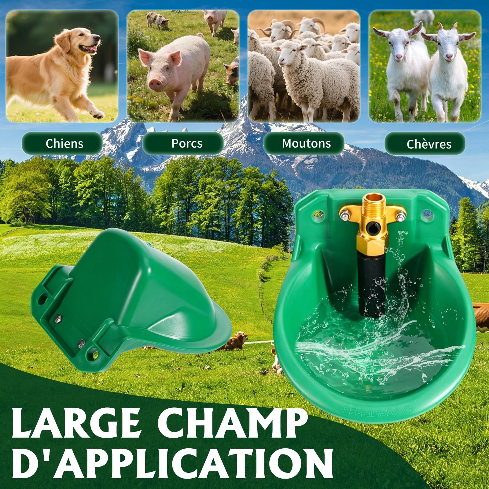 Abreuvoir Automatique pour Moutons, Veaux, Bovins, Cochons, Chiens, Porcelets (Valve d'eau en Cuivre)