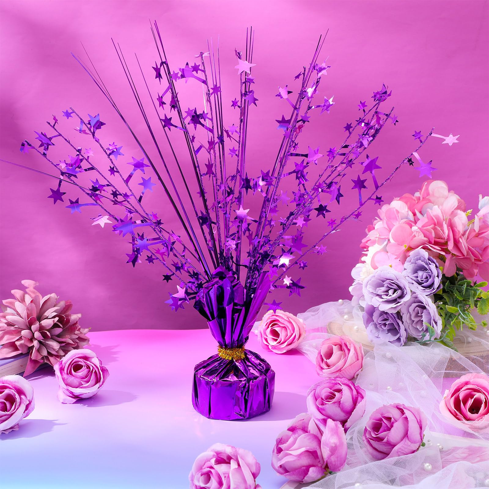 Crowye 6 Pcs Metallic Foil Spray Centerpiece Party Star Table Decoration Table Decor for Birthday Party Season Holiday(Purple,Small Star)