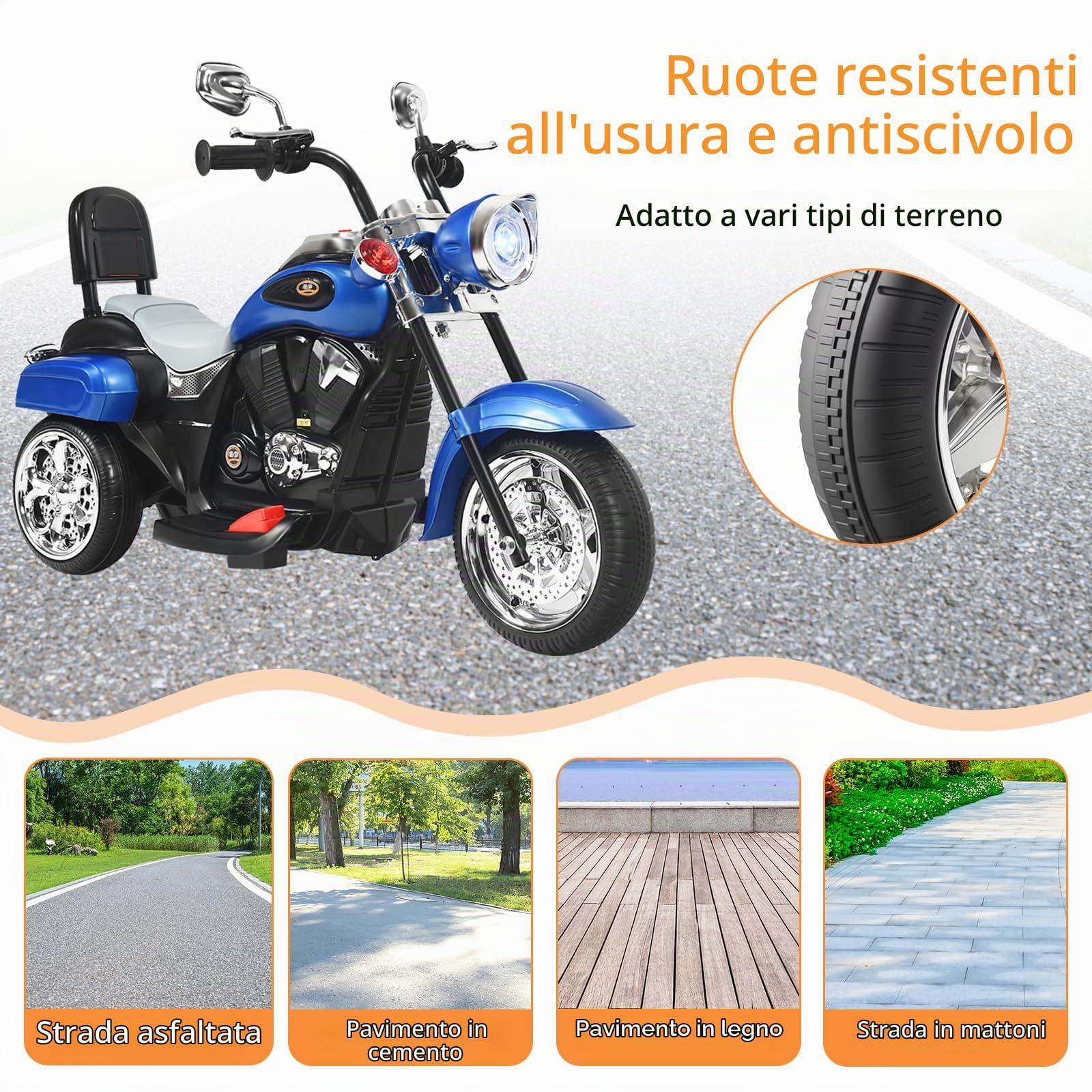 SOARS Moto Elettrica per Bambini 6V a 3 Ruote (Blu)
