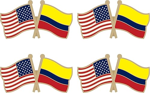 Paquete de 4 pines de solapa con doble bandera de Colombia, tamaño pequeño, diseño de la amistad colombiana, Acero aleado, No