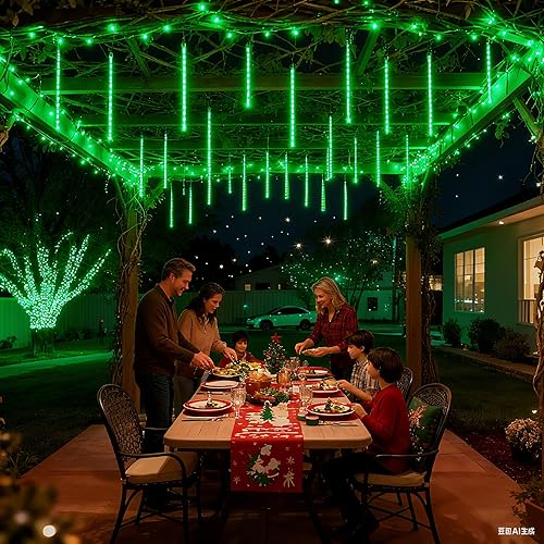 Miniatura 5 de iBaycon Luces de lluvia de meteoritos, carámbanos en cascada o gotas de lluvia, impermeables, de exteriores, conectables, temporizador, decoración