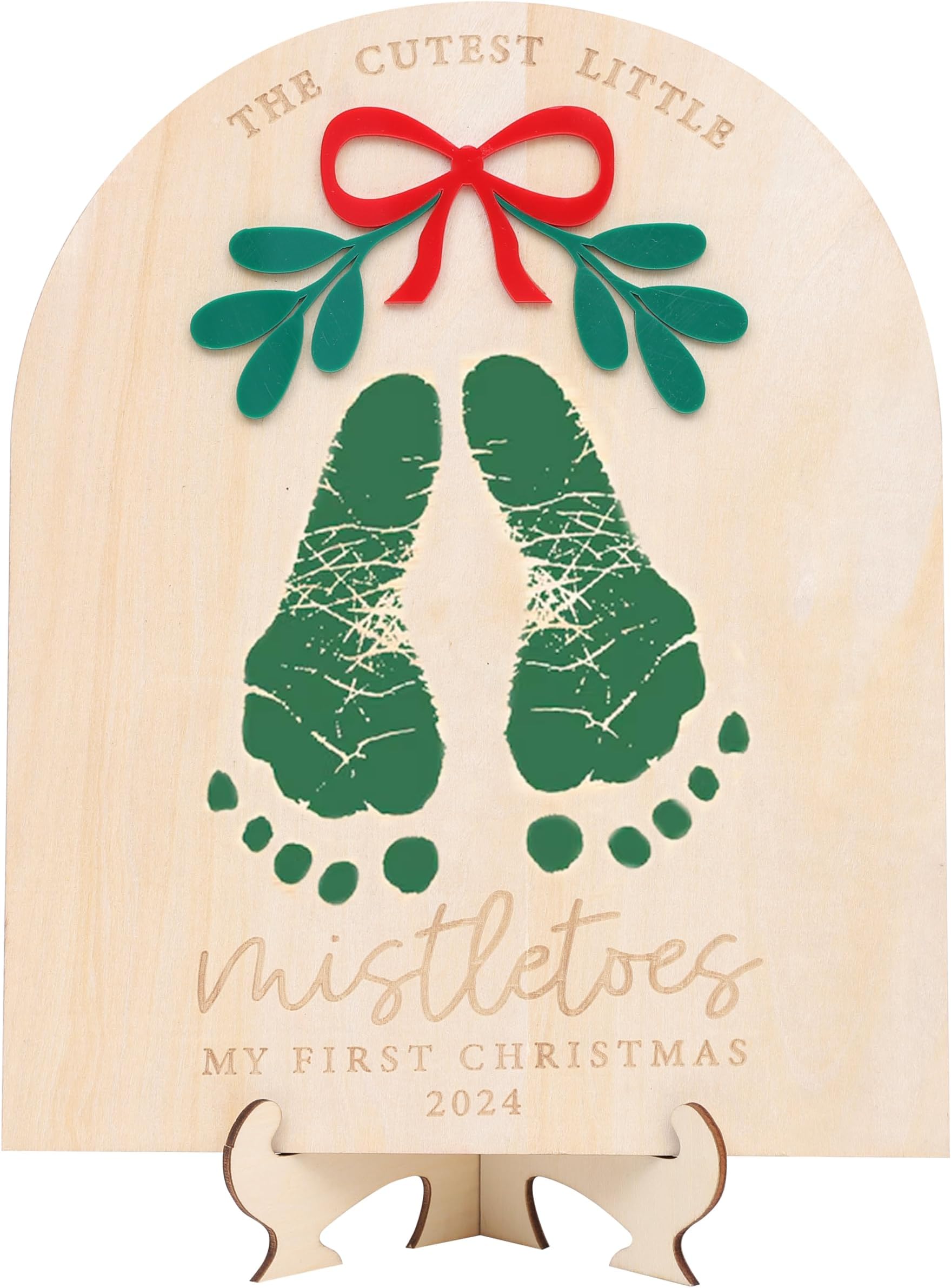 DIY Christmas Footprint Sign Board, Baby's First Christmas Mistletoes Sign, Wooden Kids Craft, Custom Children's Keepsake, Personalized Baby Christmas Decor (Black Mistletoe Footprint)