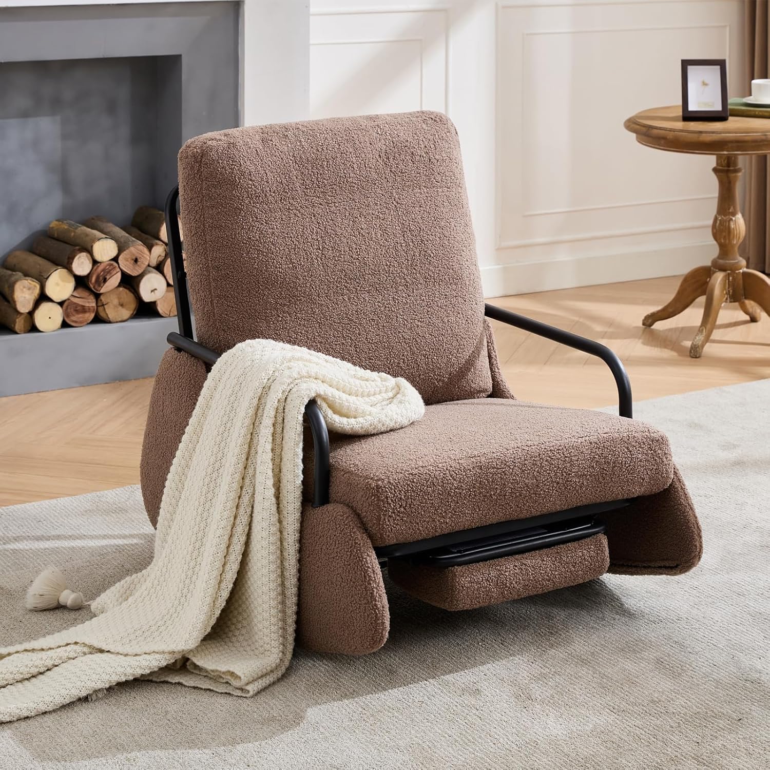 Nursery Rocking Chair, Teddy Upholstered Glider Rocker Modern Accent Chair Padded Seat with High Backrest,Comfy Side Chair for Nursery,Living Room Bedroom Offices (Brown)