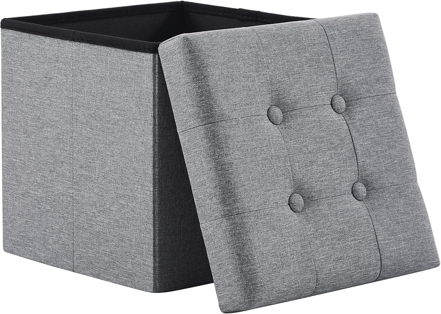 Zedelmaier Sitzhocker mit Stauraum, Fußbank Truhen Aufbewahrungsbox faltbar belastbar bis 300 kg, Leinen, 38 x 38 x 38 cm