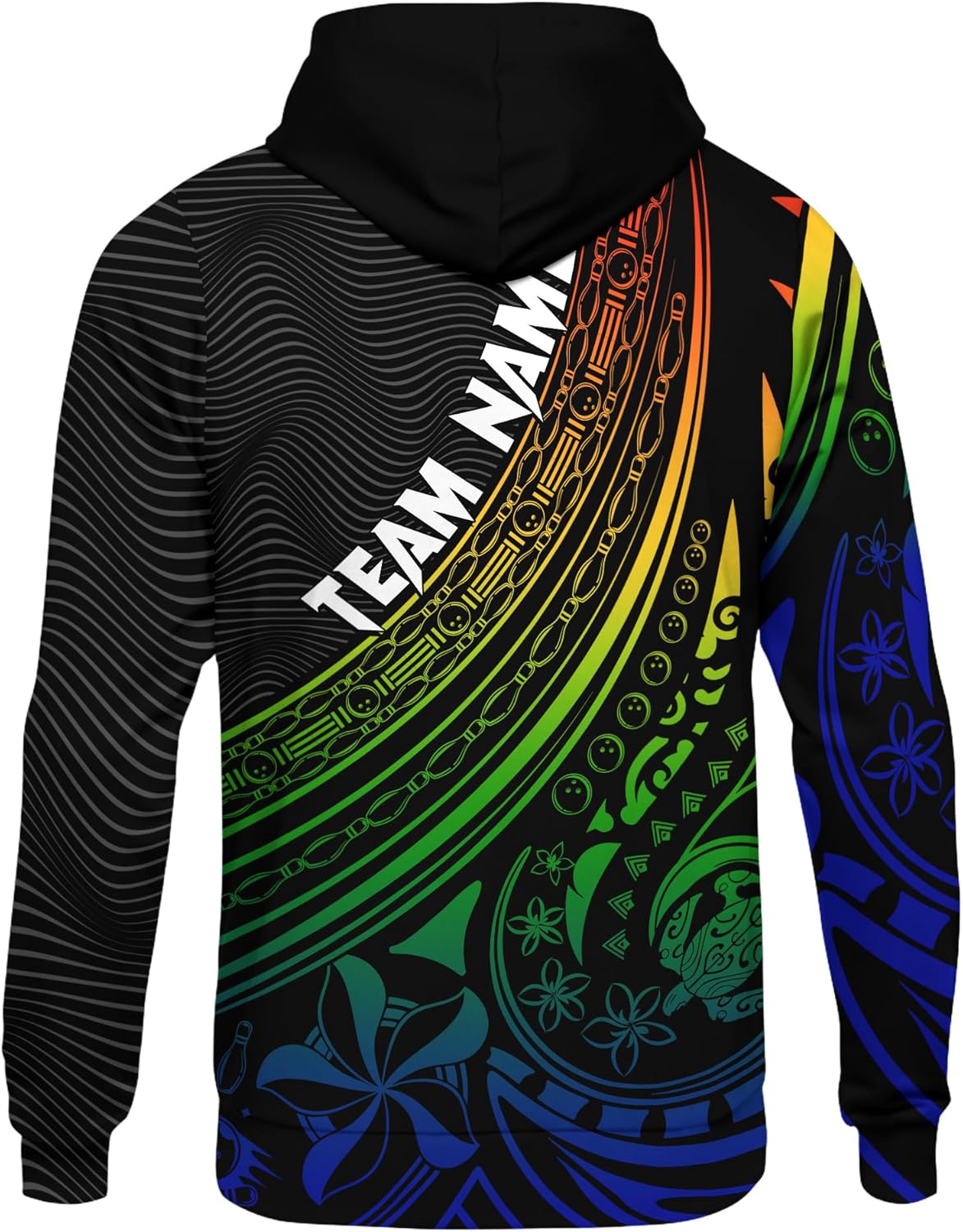 Unisex Bowling Pullover Hoodie Customized Bowling Pin And Bowling Ball Long Sleeve Shirt Printing Bowling Theme Clothing