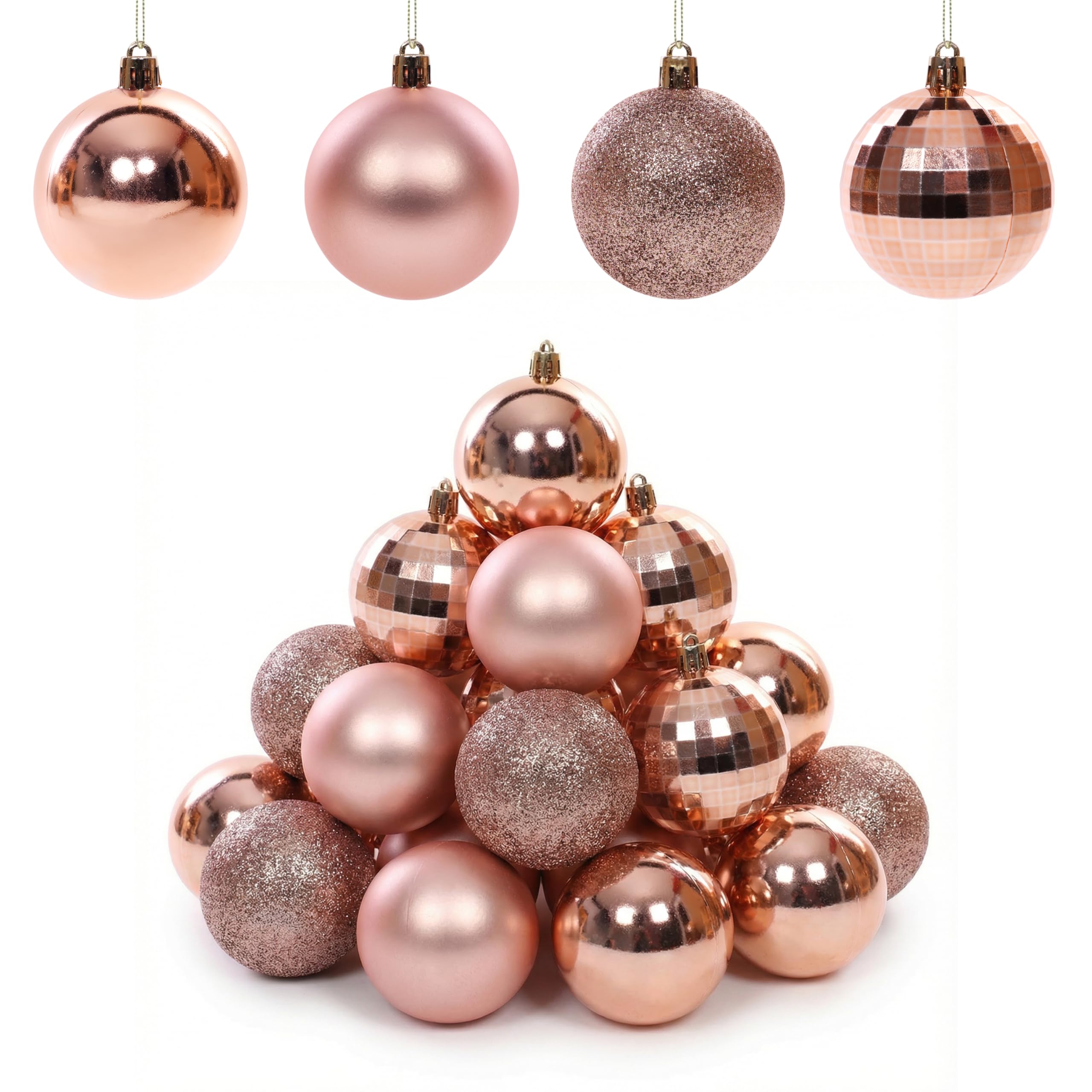 Deck The Season Rose Gold Christmas Baubles 6Cm Set Of 20 Mixed Style Pack Shatterproof Xmas Tree Decorations Bauble Set For Christmas Tree Décor