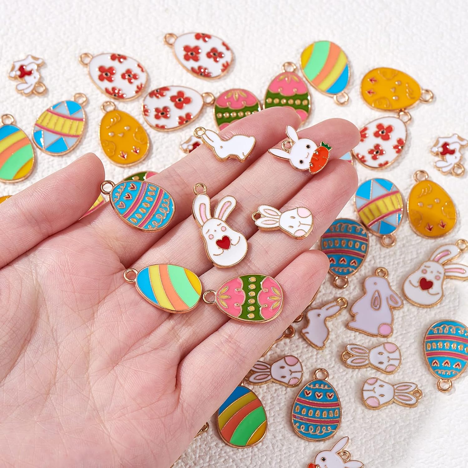 60 Pieces Easter Charms Pendant Enamel Egg Rabbit Charm Alloy Enamel Pendants for Jewelry Necklace Earring Making Crafts - Image 3