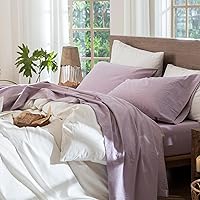 Vista 48 de MooMee – Juego de sábanas Gingham 100% algodón lavado con textura parecida al lino transpirable suave con bolsillo elástico de 16-19" de profundidad