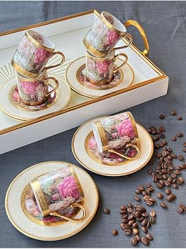 T rk Kahve Fincan  24K Flores 6 Ki ilik 12 Par a
