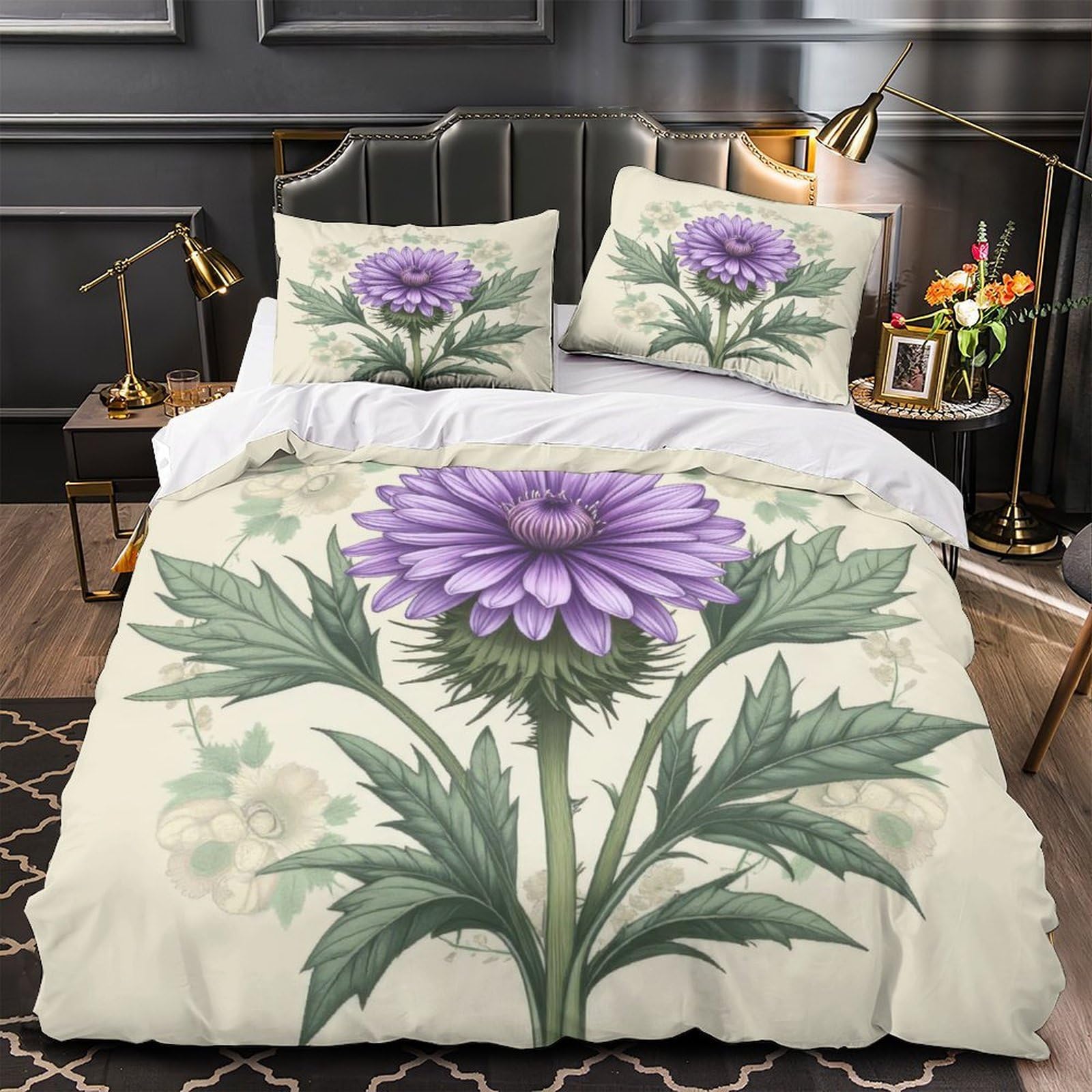 Parure de lit fille single 140x200cm avec housse couette art floral