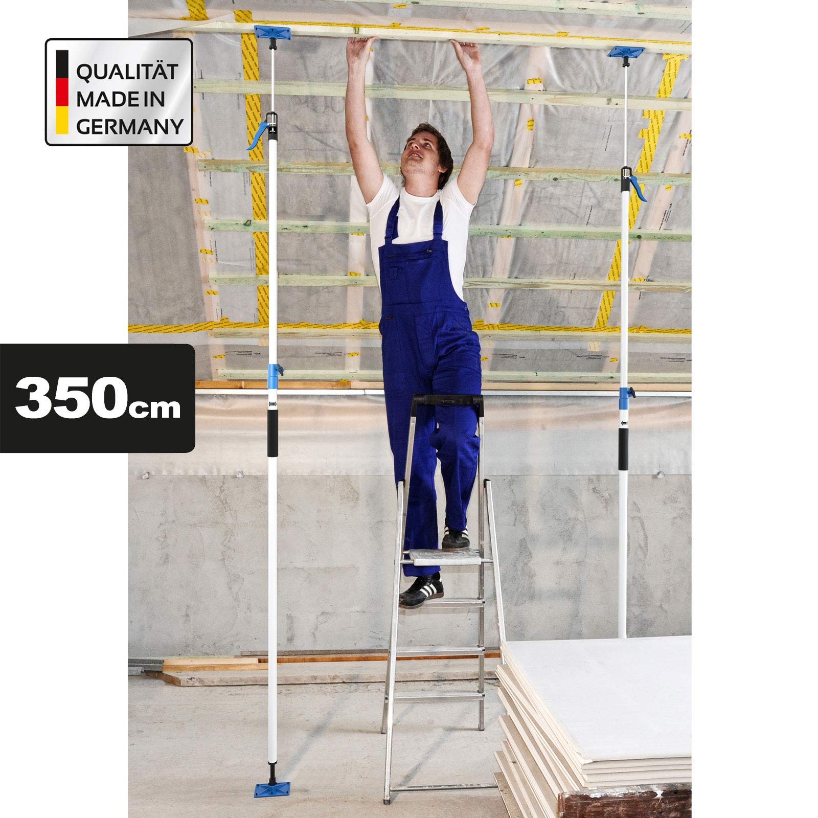 1x PROFISPANN® XXL Deckenstütze 169-350cm - Bis 70 kg - Made in Germany - Die Schnellspann-Stütze, Baustütze, Teleskopstütze mit innovativem 3-Spannsystem - MS-XXL2011