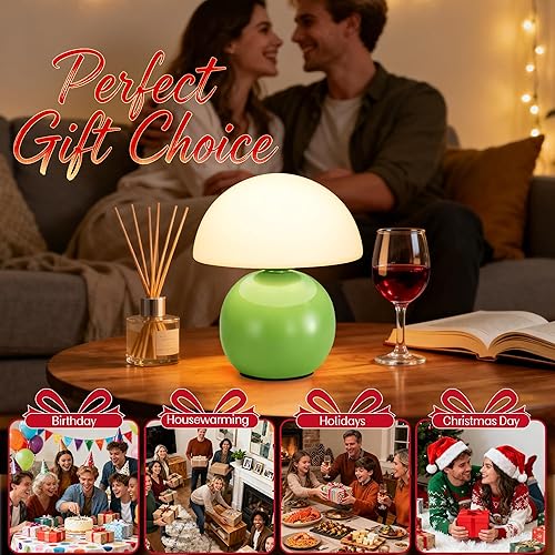 Miniatura 7 de Lámpara pequeña de hongo, lámpara de mesa de noche con enchufe USB con bombilla LED de 3 temperaturas regulable, decoración estética única y bonita