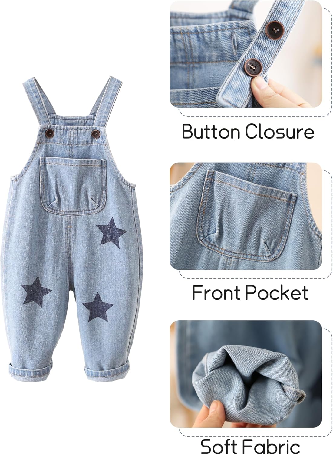 Happy Cherry Baby Boys Girls Jean Overalls Kids Denim Suspender Pants with Pocket Cute Romper Sleeveless Jumpsuit - Image 5