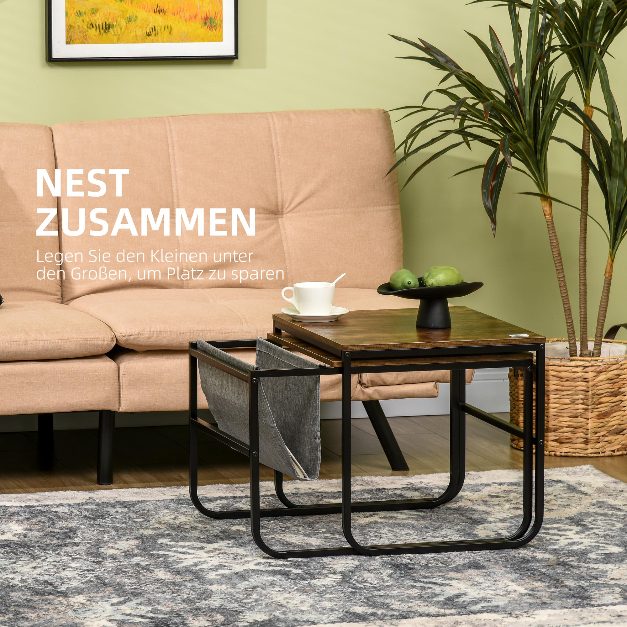 HOMCOM Set Van 3 Bijzettafel Met Opbergruimte Nachtkastje Decoratieve Salontafel Met Afneembaar Deksel Mandtafel~12prvf8v3dg01