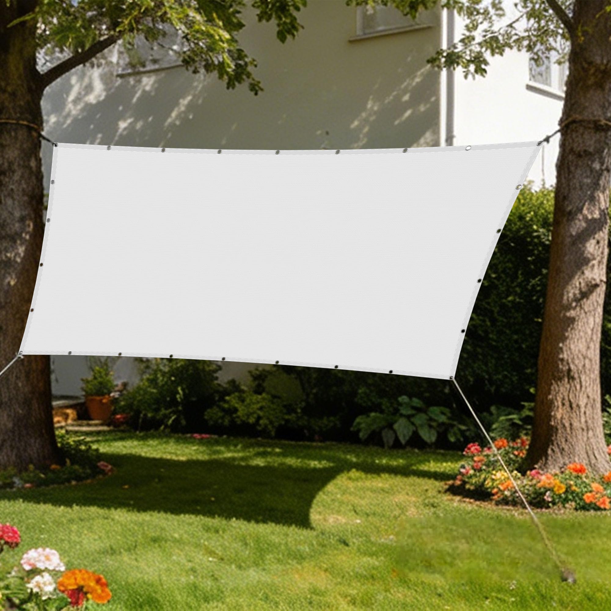 Voile d'ombrage anti-déchirure 5x5m blanc, toile de protection solaire pour patio