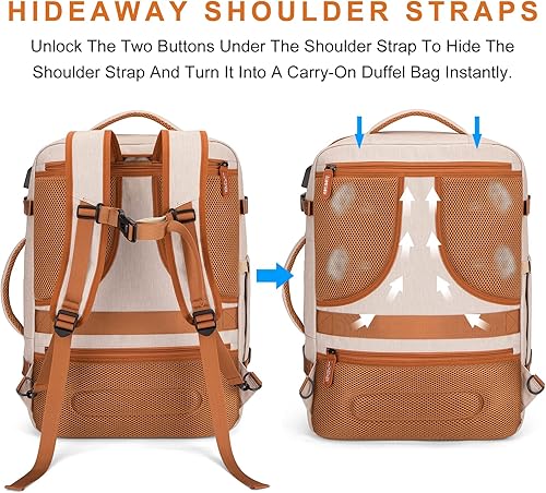 Miniatura 6 de Lumesner Mochilas de viaje de mano, extra grandes de 40 litros aprobadas para vuelos para hombres y mujeres, mochila de maleta expandible, Beige