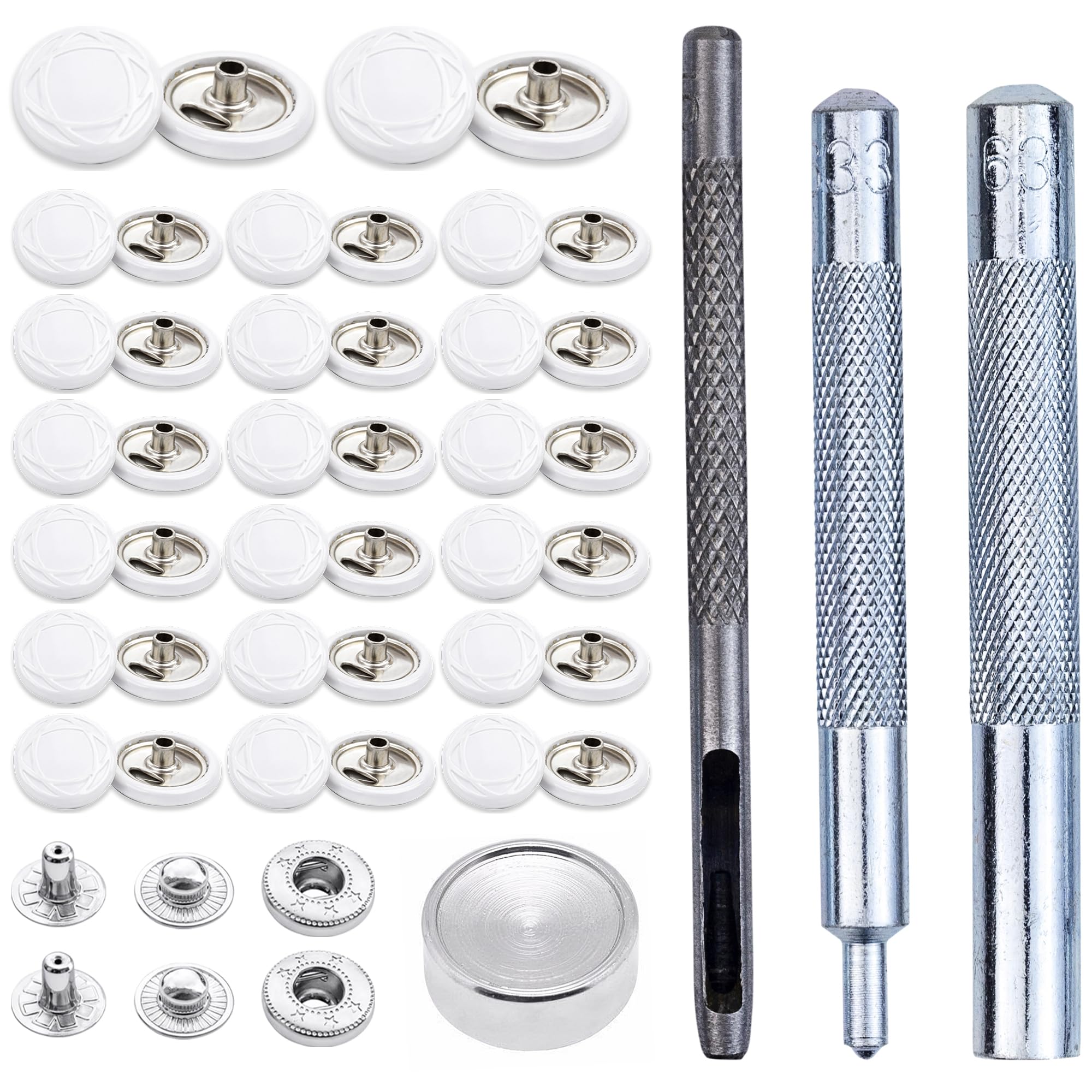 WedDecor S Spring Press Studs with Fixing Tool Set - 15mm, White, 100pcs