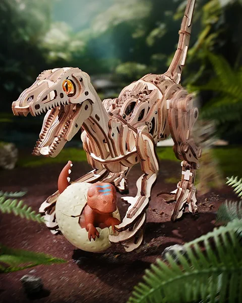 ROKR Walking Dinosaur Toys 3D Wooden Puzzles for Adults, Mechanical Wood Model Kits, Stem Building Project DIY Crafts Kits, Educational Toys Dino Collection Birthday Gifts for Adults & Teens 14+​