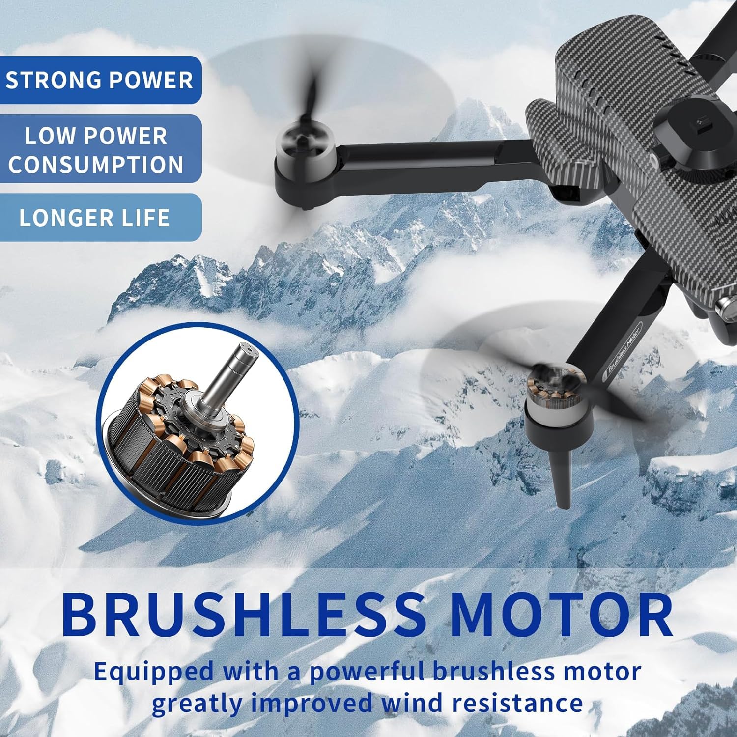 Drone Con Fotocamera 1080P,Aereo Radiocomandato Motore Brushless,Quadcopter WiFi pieghevole,Giocattoli Volanti Telecomandati,Modalità senza testa,Flip a 360°,Decollo a un clic,Regali per adulti
