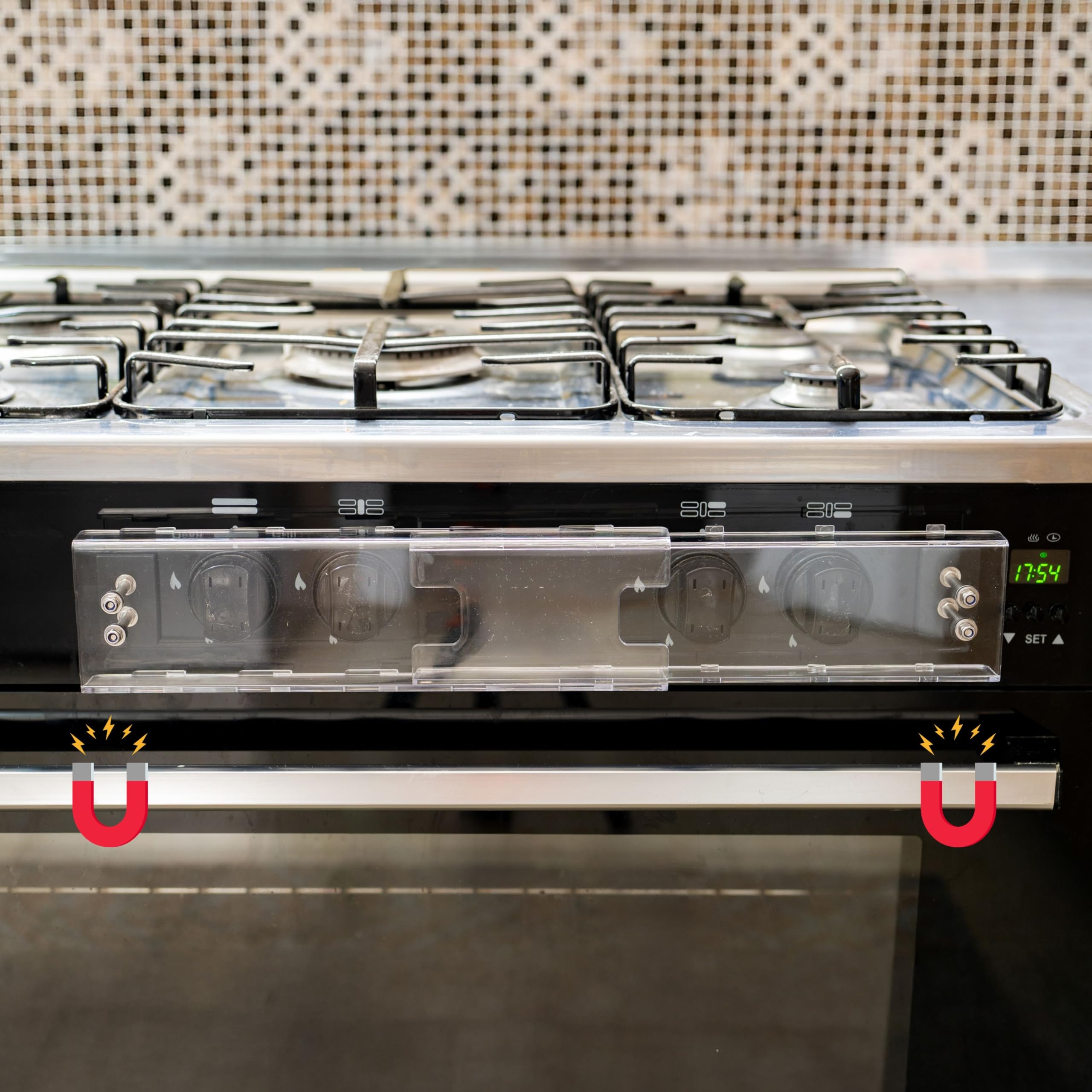 Bouton de la cuisinière Couvercle de l'interrupteur, cinq longueurs réglables, Transparent, Sécurité enfants avec fixation magnétique, Protection des éléments de commande de la cuisinière