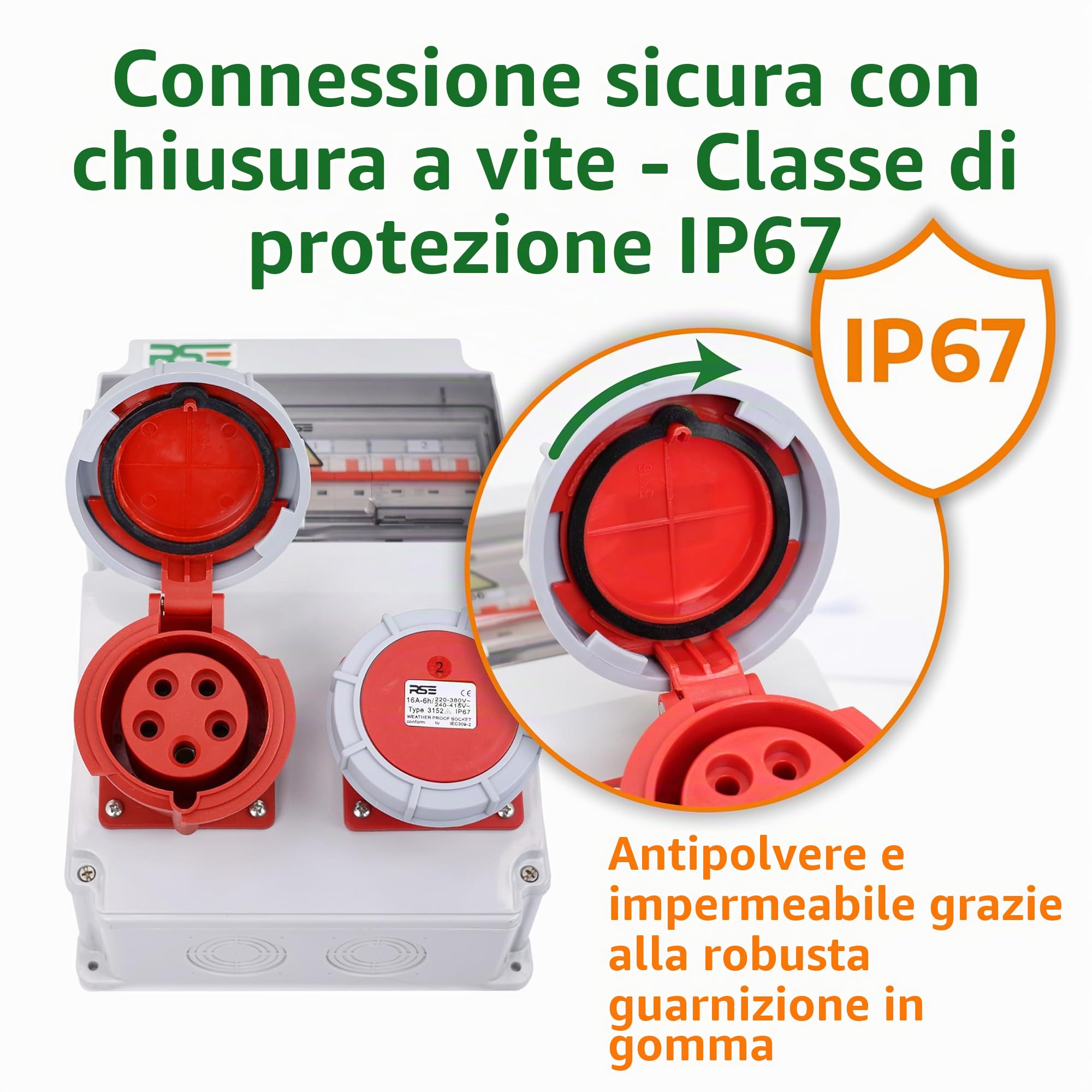 Distributore di corrente da cantiere da parete completamente cablato 32A 16A con presa CEE IP67, 9. 2X32A IP67 con RSE LS