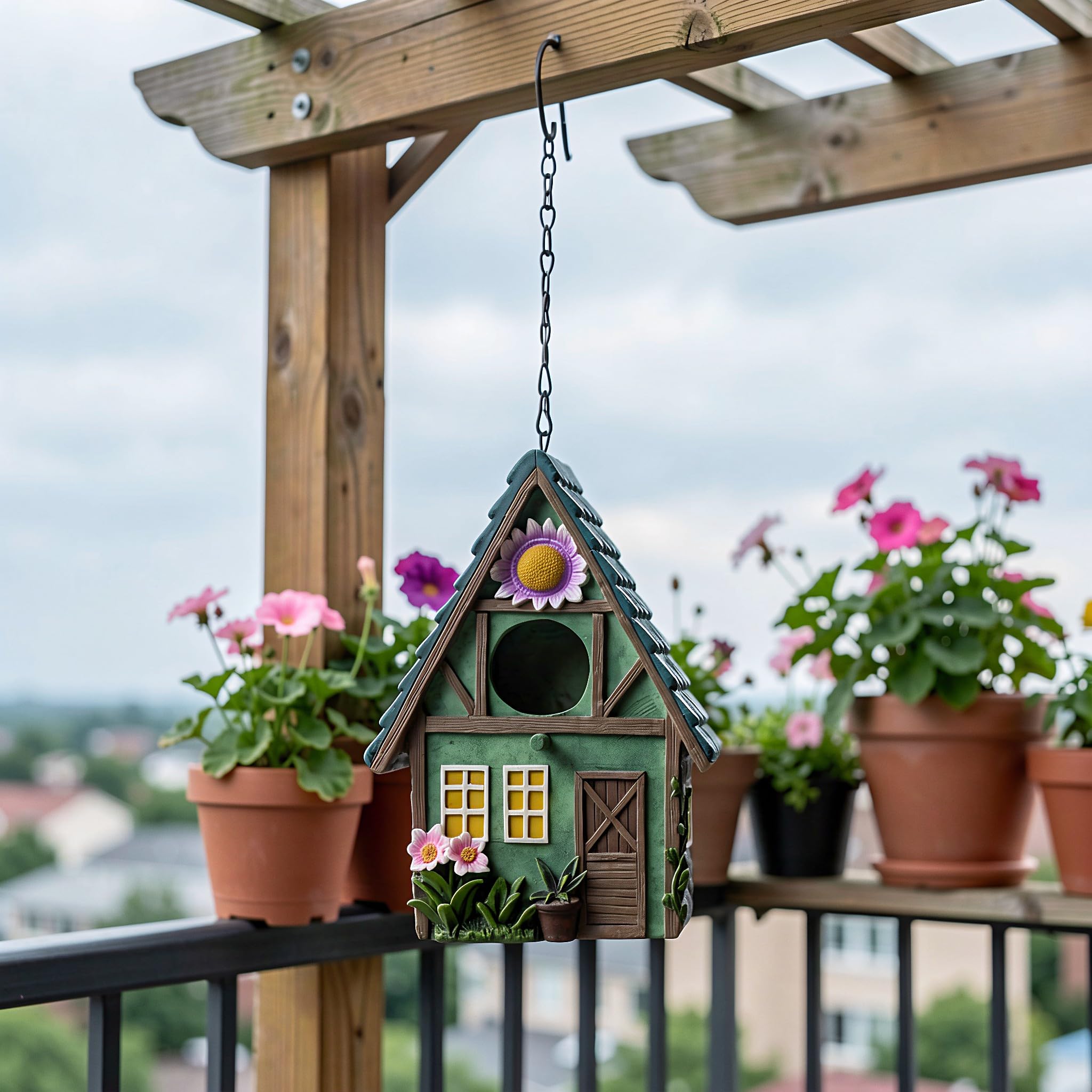 Zerodeko 2 Casitas para pájaros de Exterior, Casitas Colgantes de Resina, Decorativas para pájaros de jardín con Estilo rústico para Patio Trasero, Porche, Rama de árbol.
