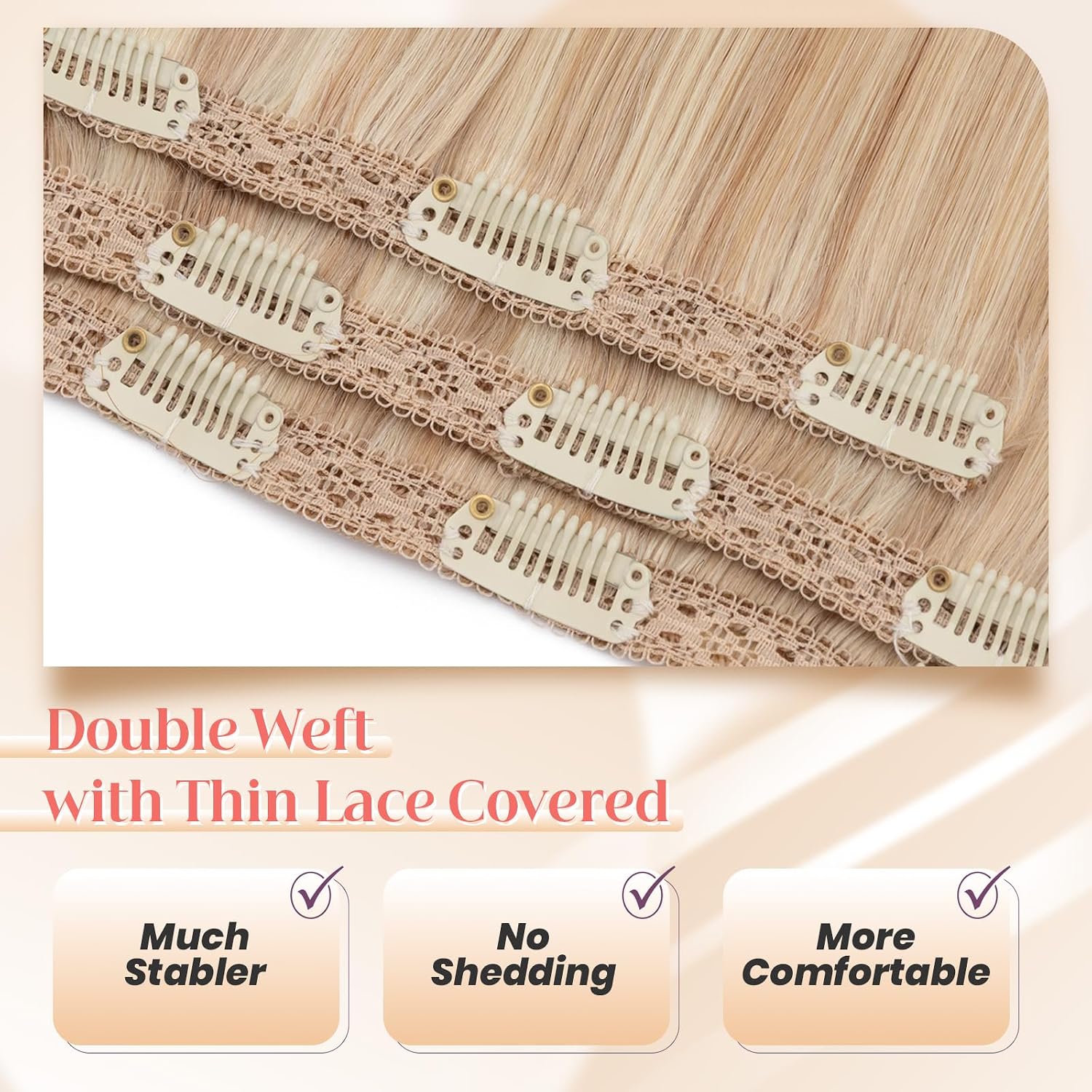 Elailite Clip in Hair Extensions Real Human Hair 3PCS Lace Weft Remy Hairpieces for Women 16 Inch 73g Ash Blonde & Bleach Blonde